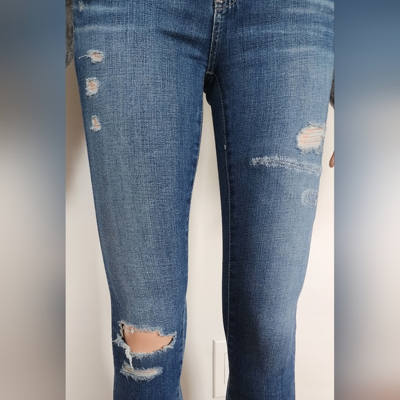 AG ADRIANO GOLDSHMIED JEANS DISTRESSED MEDIUM WASH SKINNY JEANS - Picture 5 of 9